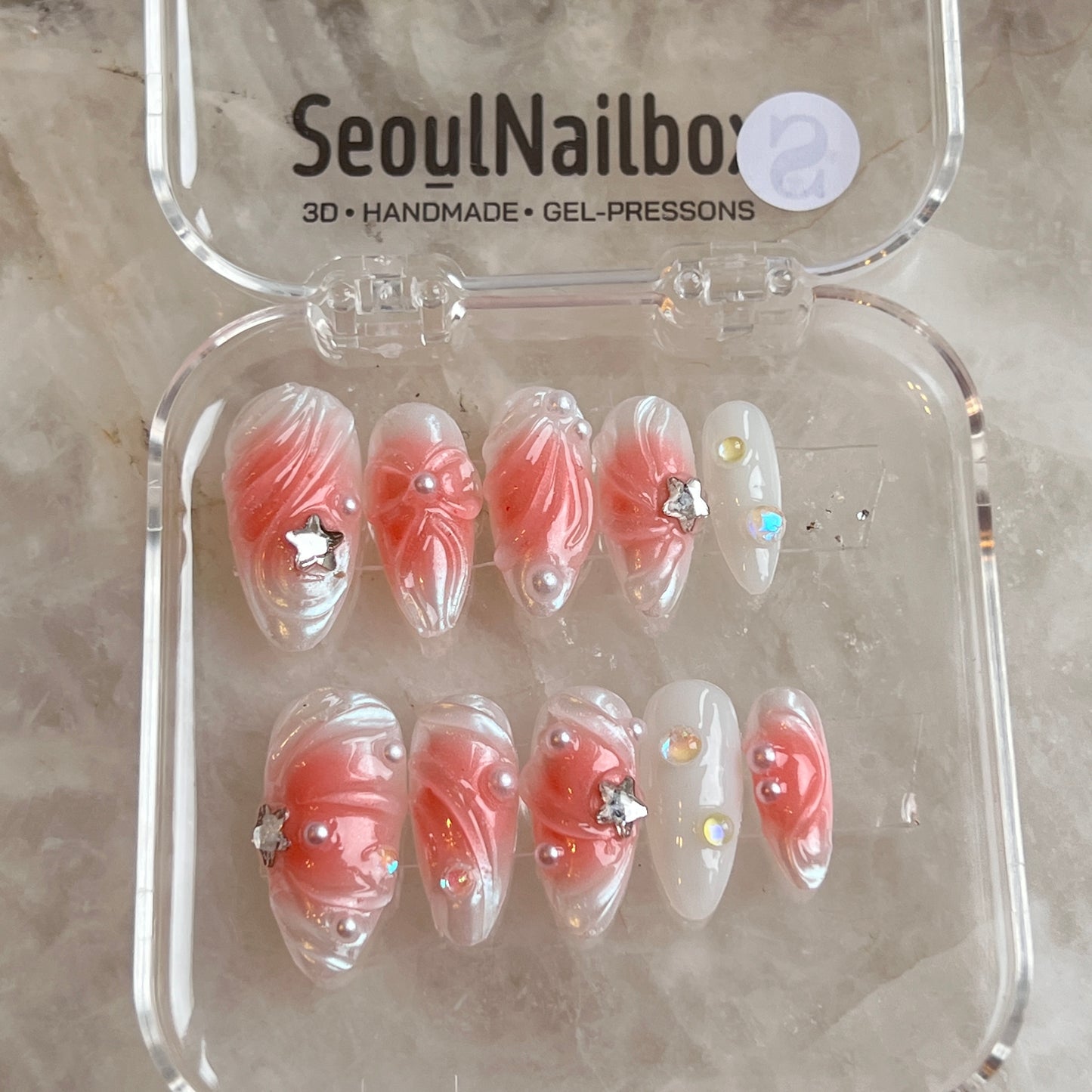 Celestial Blush – 3D Pearl Nails