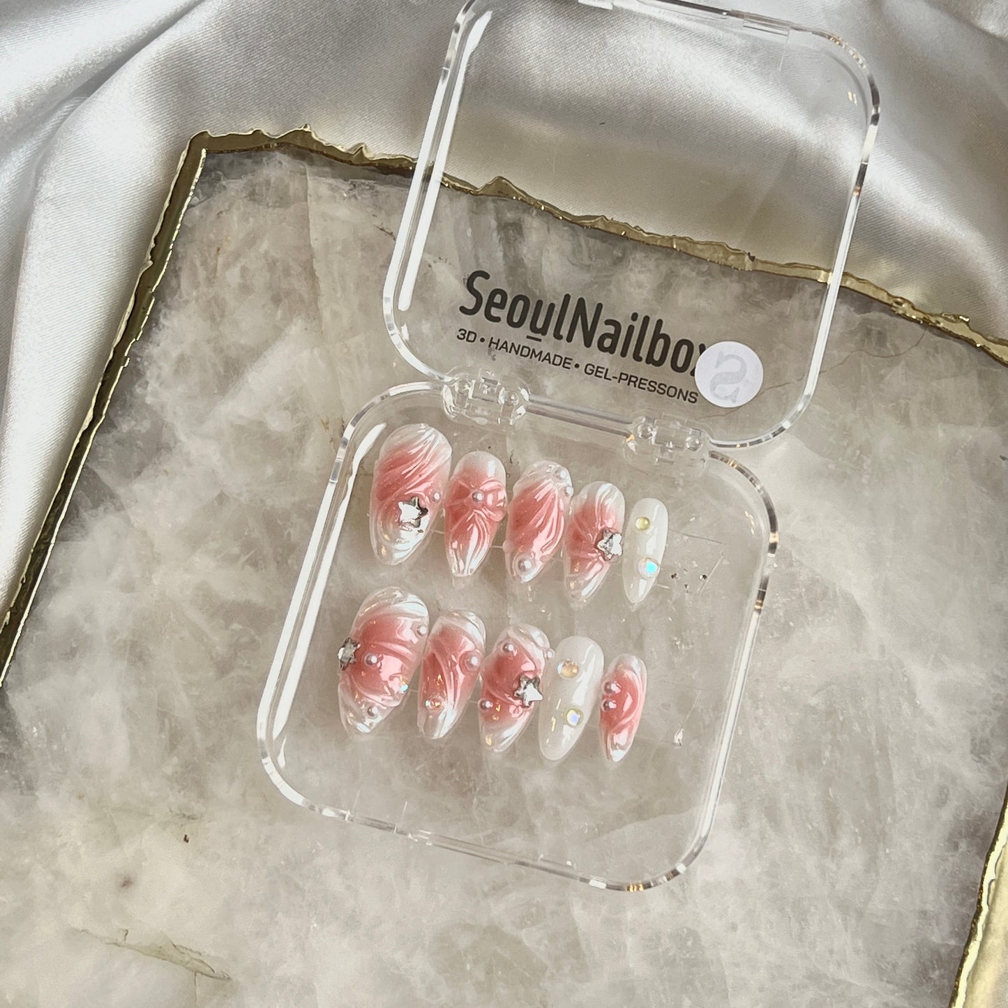 Celestial Blush – 3D Pearl Nails